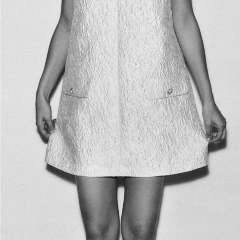 White Jacquard-Weave Mini Dress